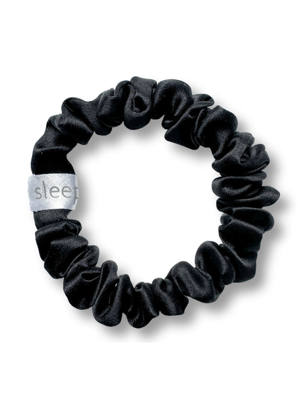 Silk Skinny Scrunchies, Set of 6 - Midnight Black