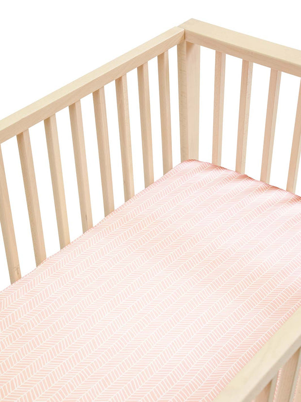 Sleepy Silk Baby Bedding  Silk Cot Fitted Sheet - Blush Pink Herringbone