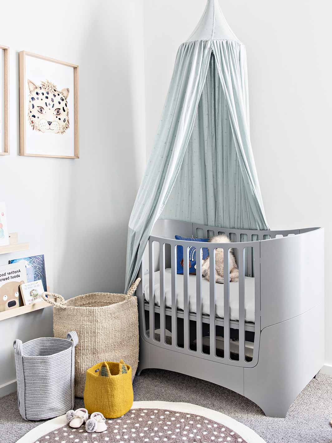 Grey cot bed sheet top