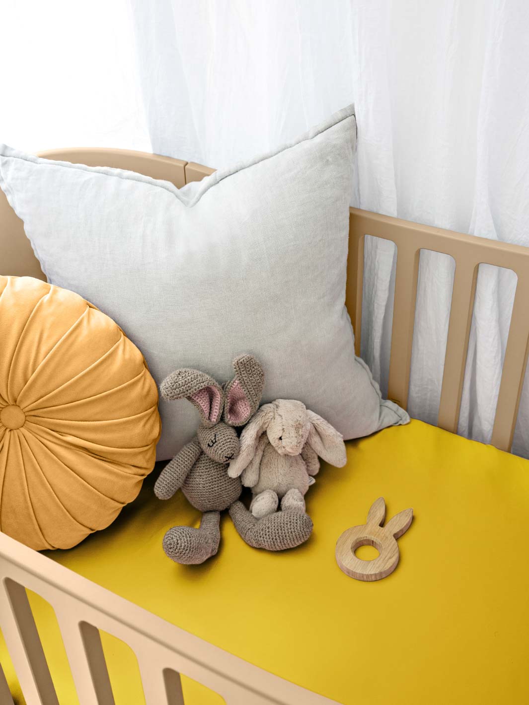 Sleepy Silk Baby Bedding | Silk Cot Fitted Sheet - Mustard Yellow, image size:1065x1420
