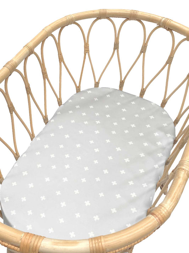 Sleepy Silk, Silk Lounger Cover / Bassinet Fitted Sheet - Dove Grey Crosses (SS-LB-GR01) for use as a DockATot cover, Snuggle Me cover and Boppy cover