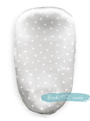Sleepy Silk, Silk Lounger Cover / Bassinet Fitted Sheet - Dove Grey Crosses (SS-LB-GR01) for use as a DockATot cover, Snuggle Me cover and Boppy cover