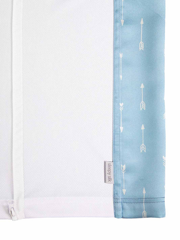 Sleepy Silk, Silk Sleeve for Cots / Cribs - Sky Arrows Blue - pattern (SS-CS-BL01) for baby hair loss and baby bald spots, Silky Tots Silk Cot Slip, Pawda Baby 100% Mulberry Silk Cot Semi Sheet, Monday Silks, Baby Tresses Cot Bed Sheet